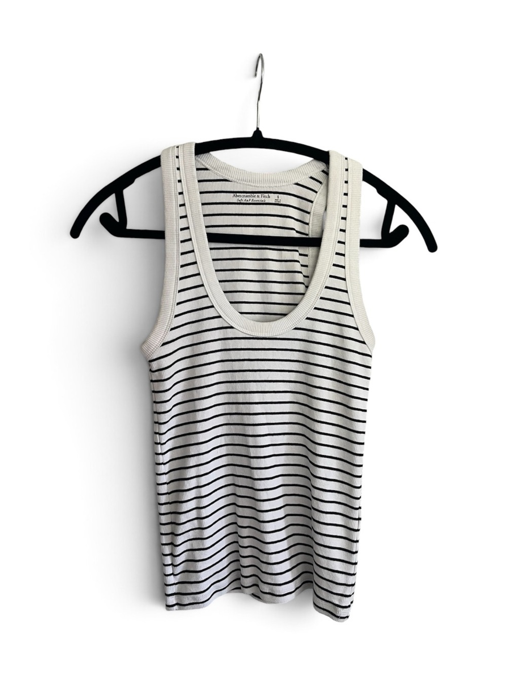 Abercrombie & Fitch White and Black Striped Ribbed Tank